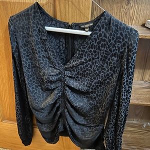Guess Women’s Ruched Black Cheetah Print Blouse XS